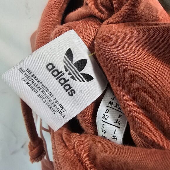 Adidas Hoodie Womens XS Orange Fleece Cropped Elastic Sweatshirt Pullover fh7636 - Picture 3 of 14